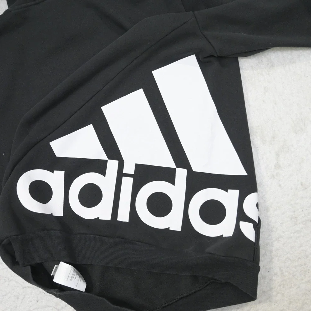 Adidas Big Logo Hoodie Mens Small Oversized Fit Black Pullover Big Graphic